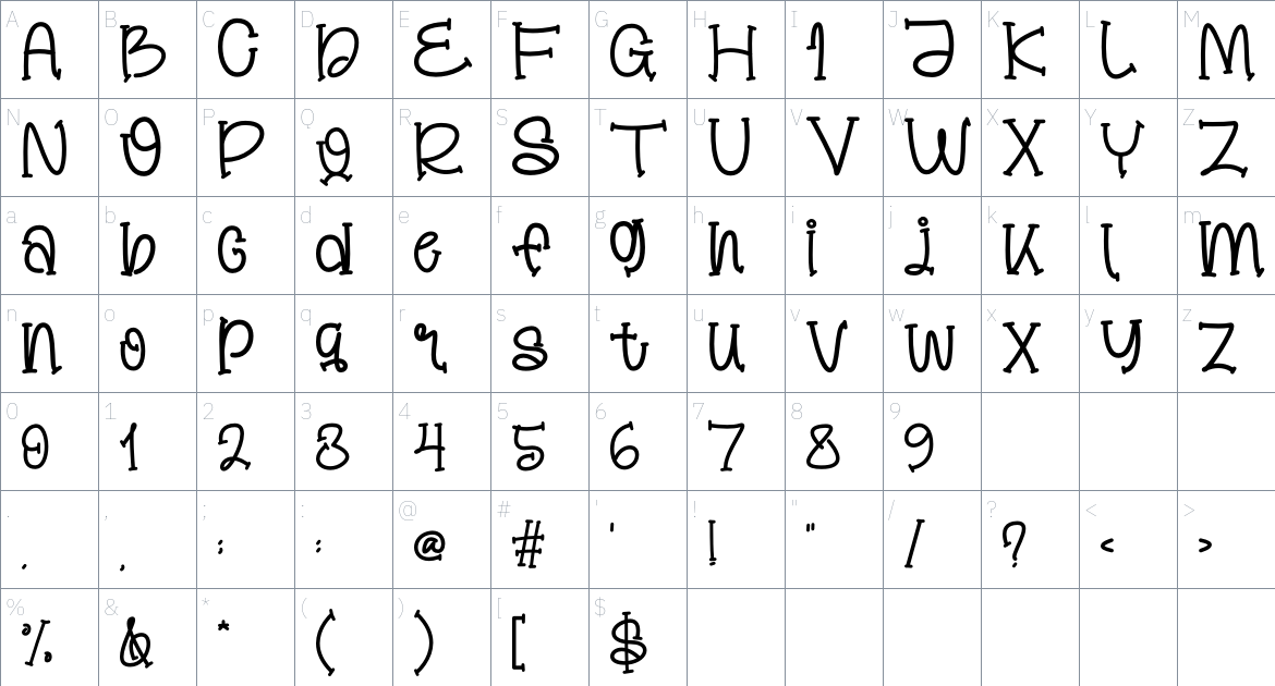 Sweetday font Character Map