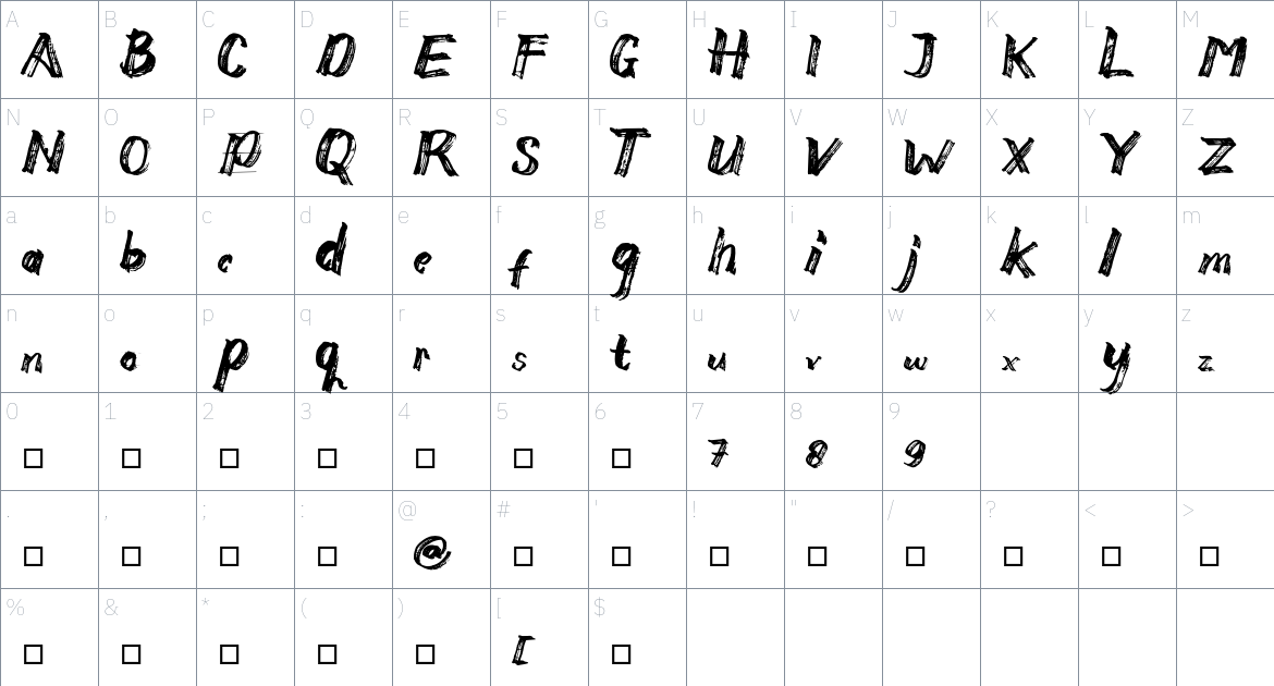 Alkaly font Character Map