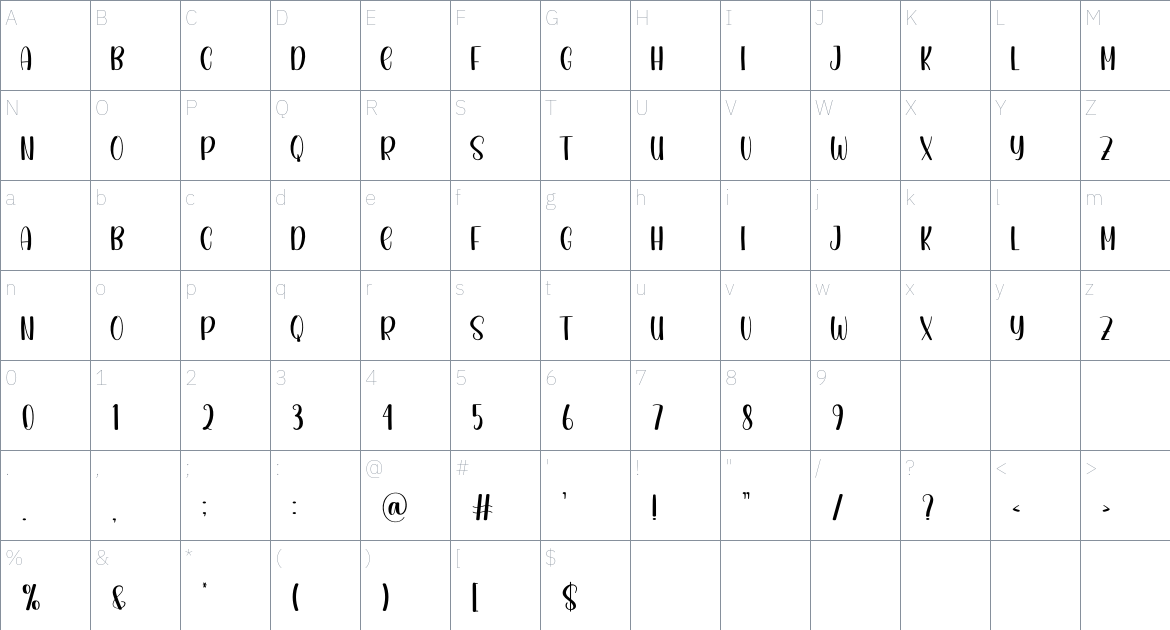 Antiques font Character Map