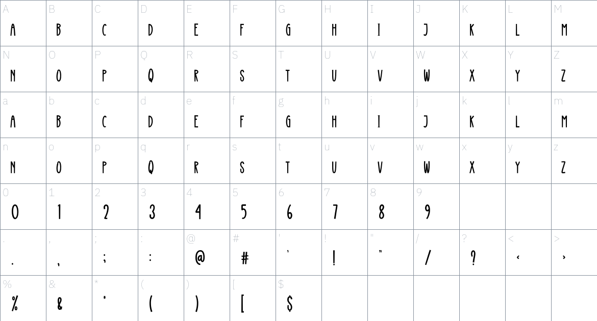 Stained Glass font Character Map