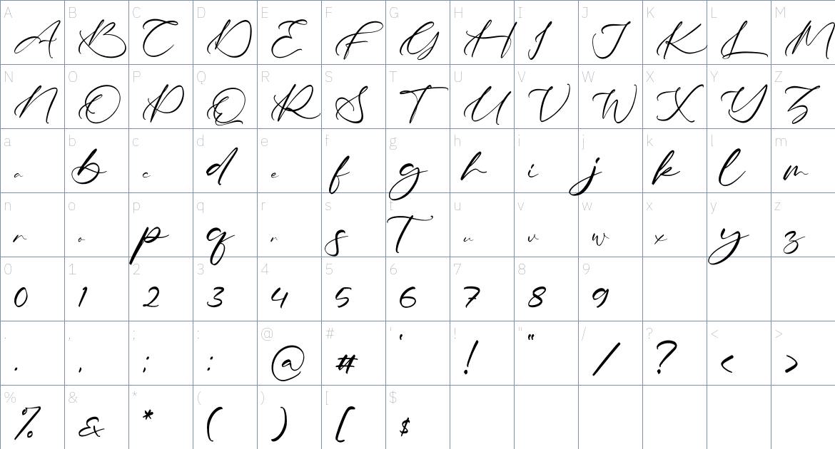 Tiara font Character Map