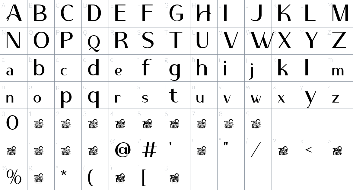 Mulaceno font Character Map