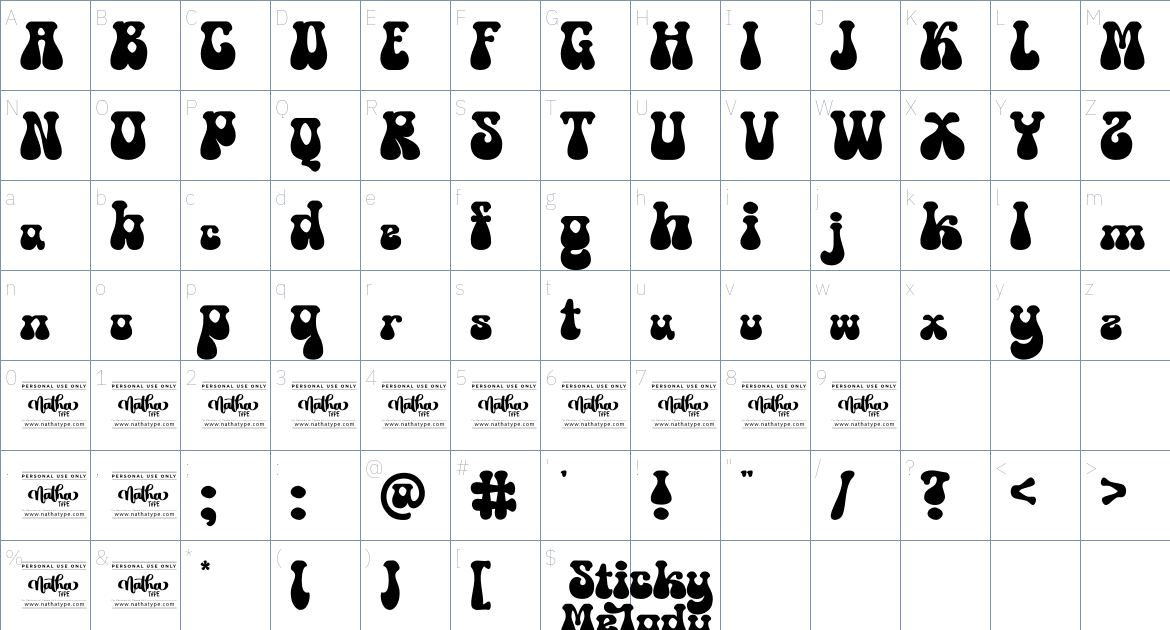 Sticky Melody font Character Map