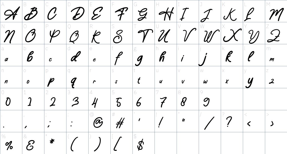 Amstelveen font Character Map