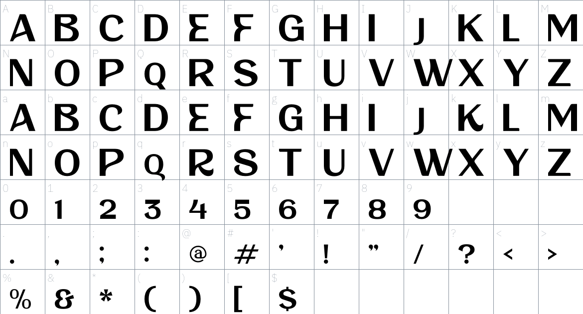 Belriner font Character Map