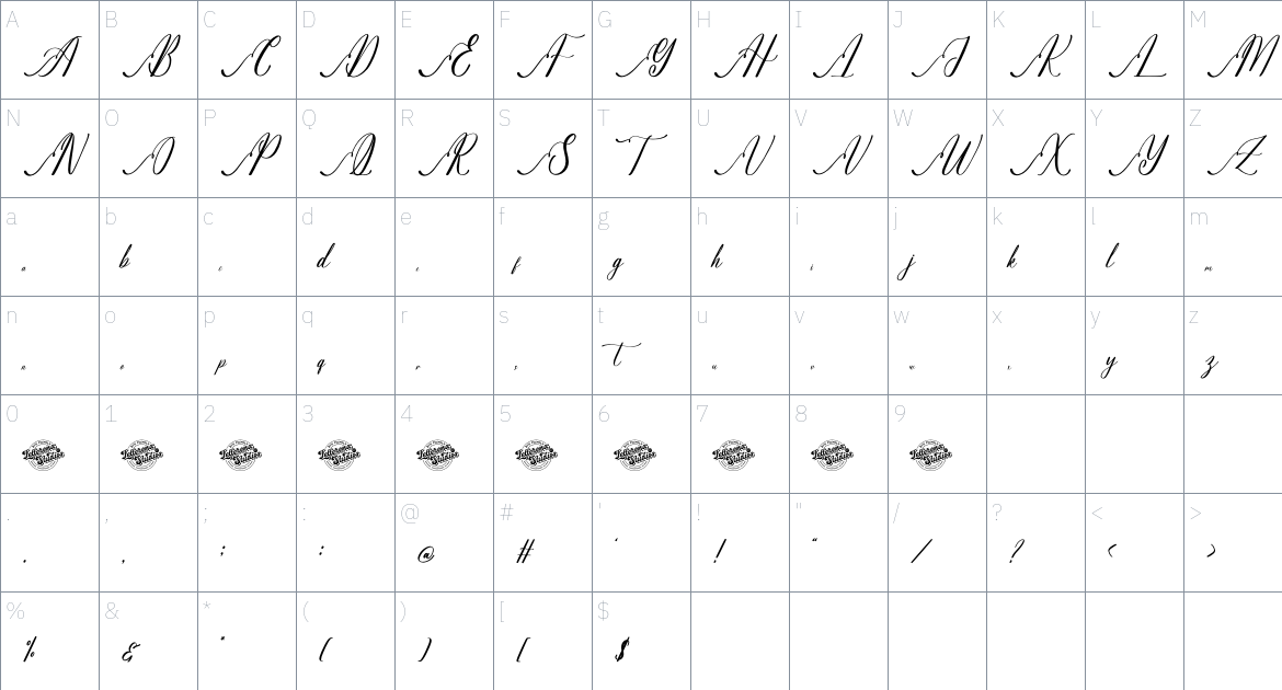 Sovinhaya Dictaselin font Character Map