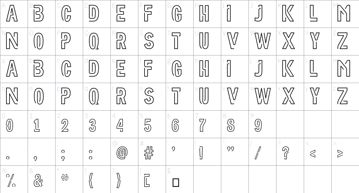 Neoneon Font font Character Map