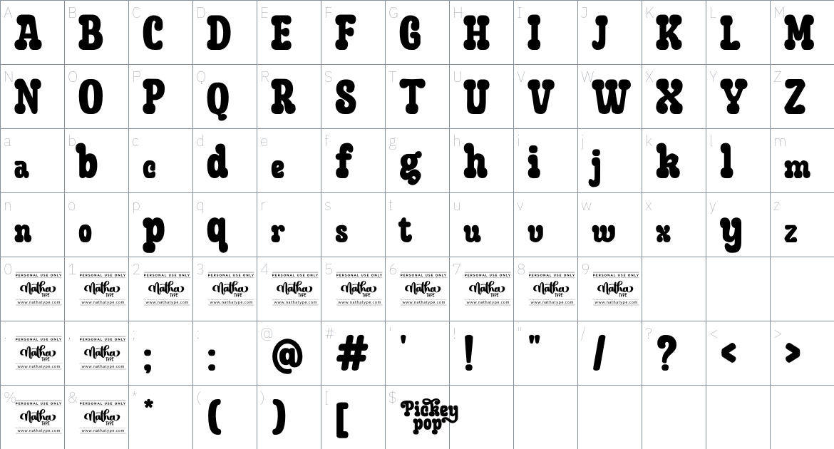 Pickey Pop font Character Map