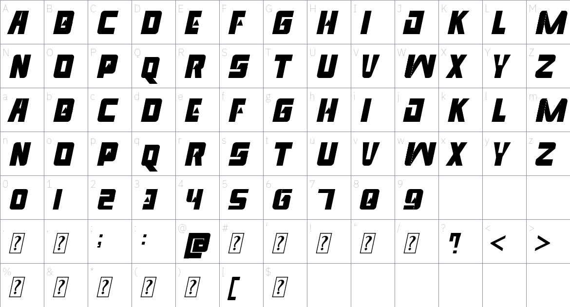 Venfro Pro font Character Map