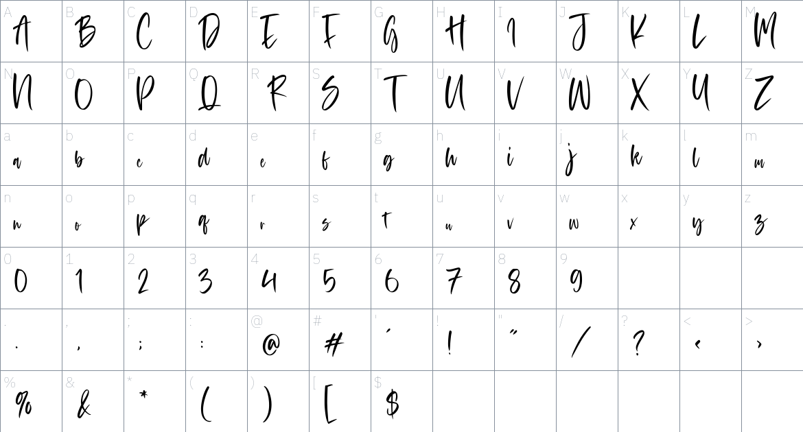 Acordian font Character Map