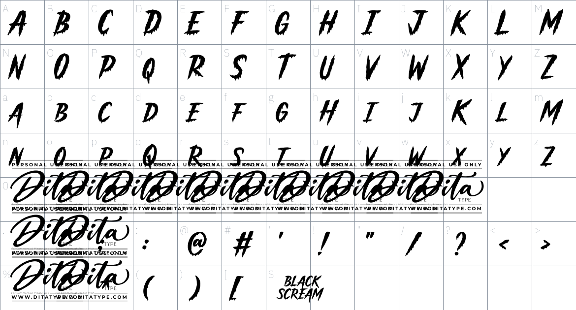 Black Scream font Character Map