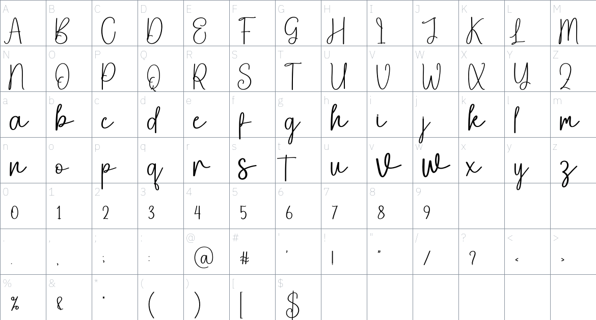 Justify font Character Map