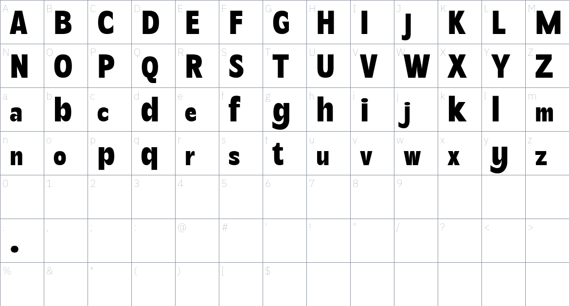 Becham font Character Map