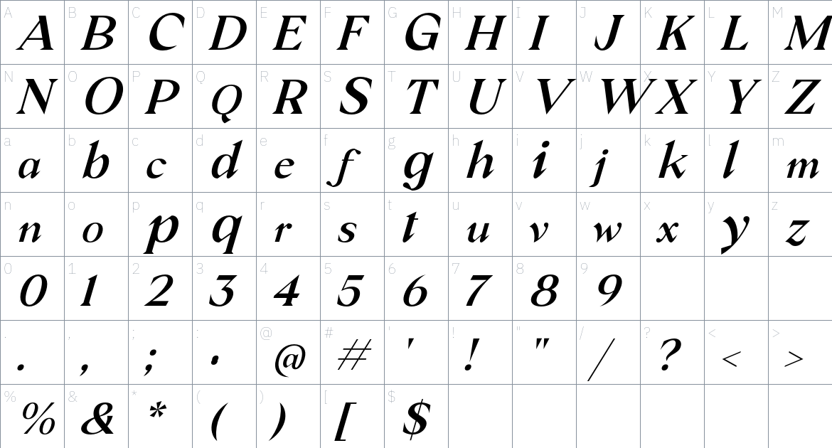 Crucial font Character Map