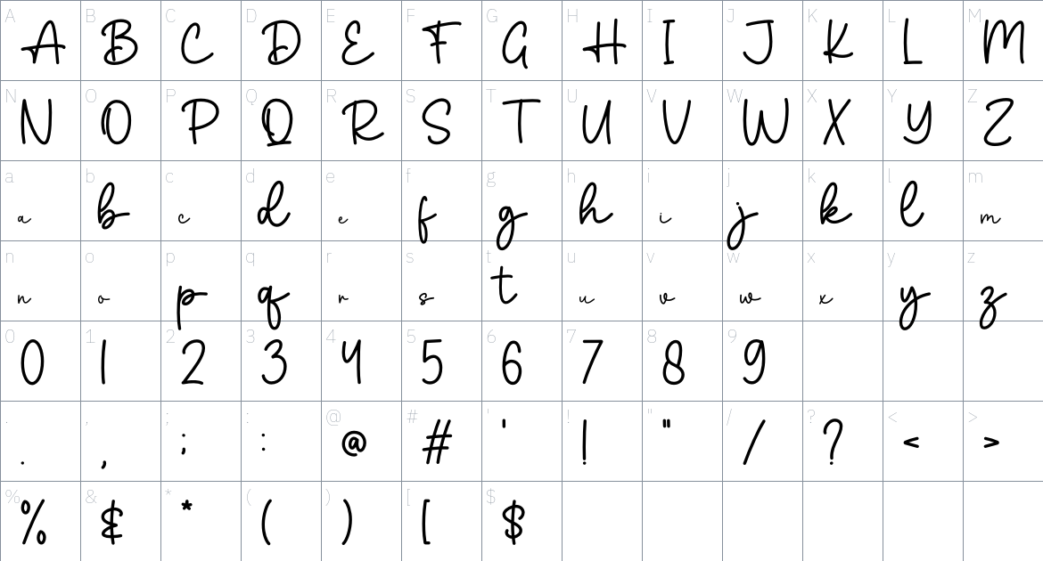 Marceline font Character Map