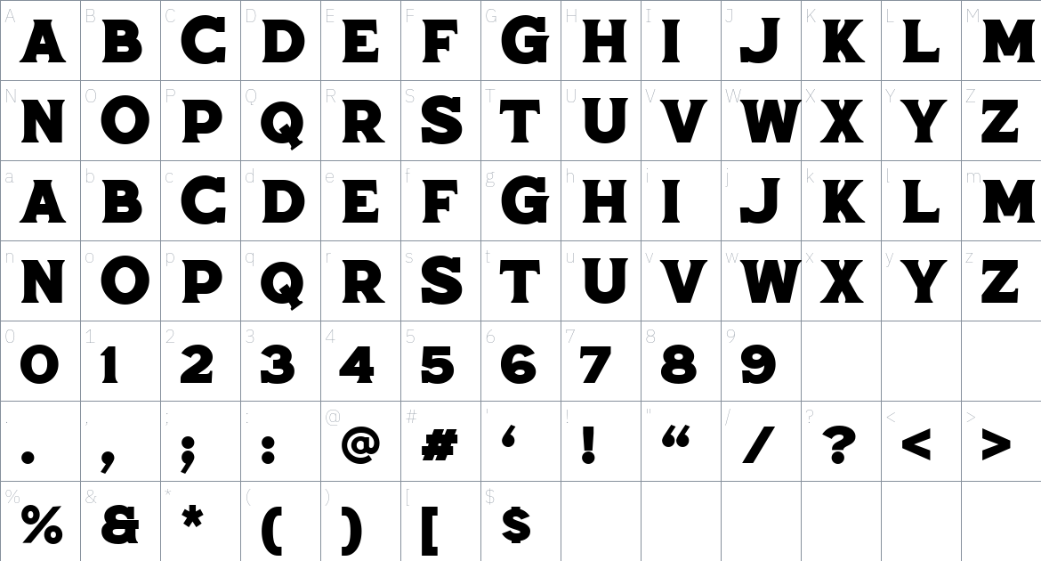 Neoland Serif font Character Map