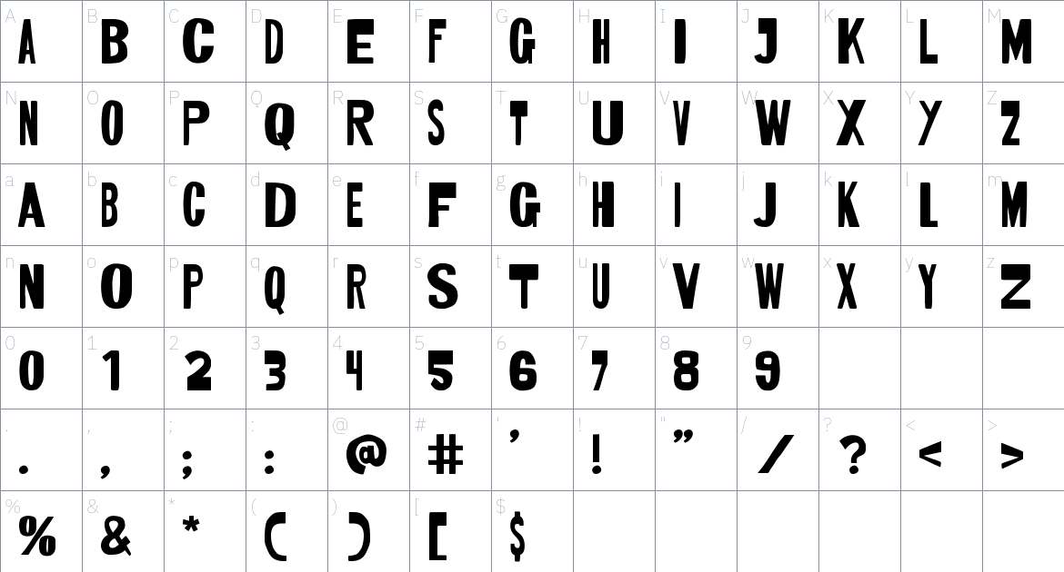 Bada Bang Font font Character Map