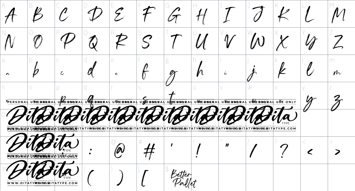 Better Pallet font Character Map