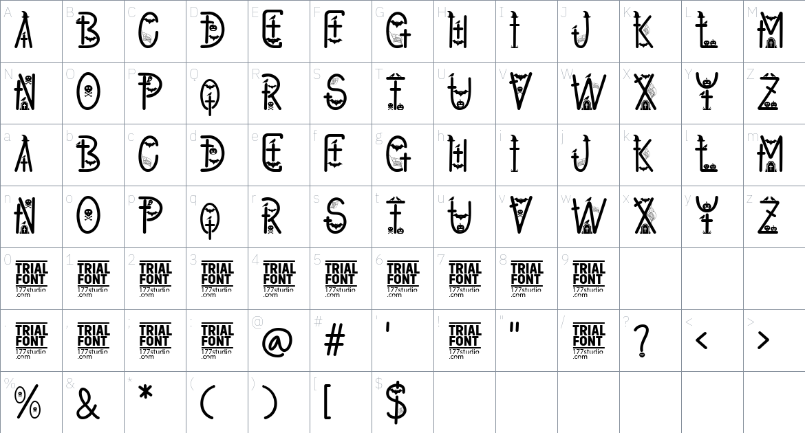 Halloween Decorative font Character Map