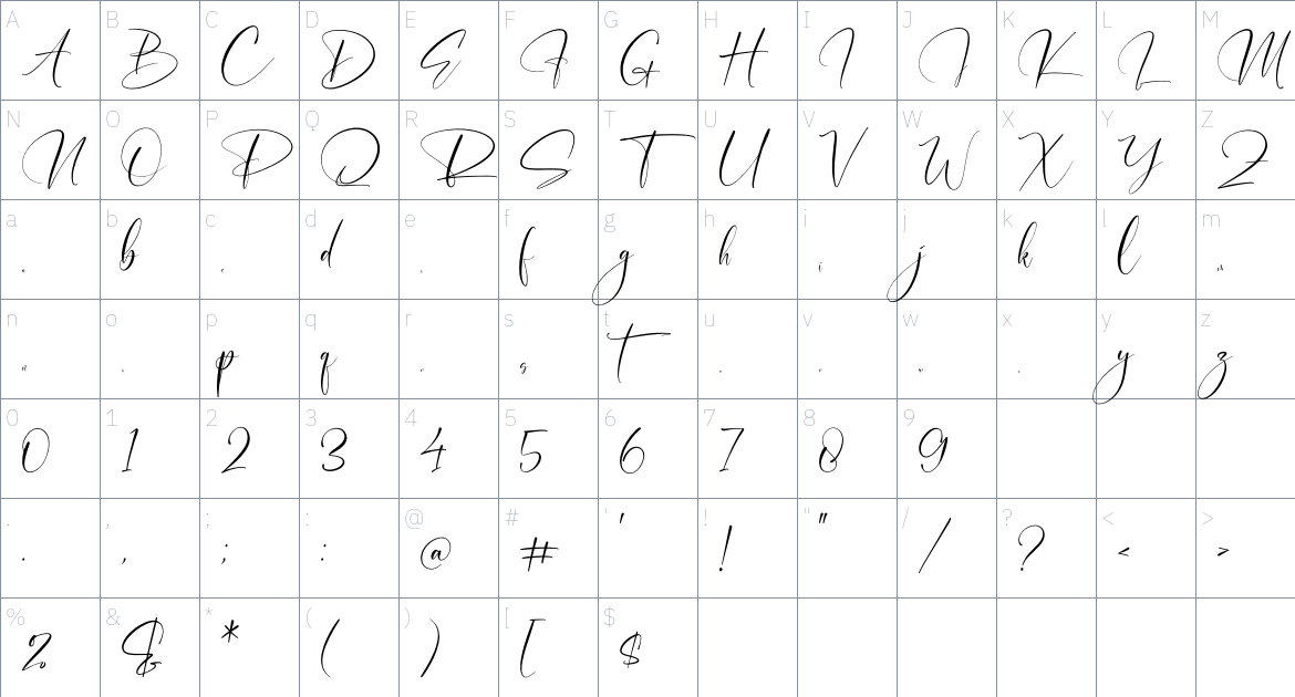 Malistera Font font Character Map