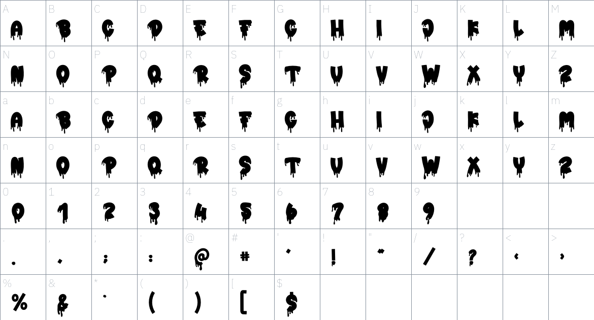 Hello Scary font Character Map