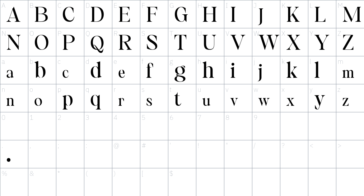 Gamilia font Character Map