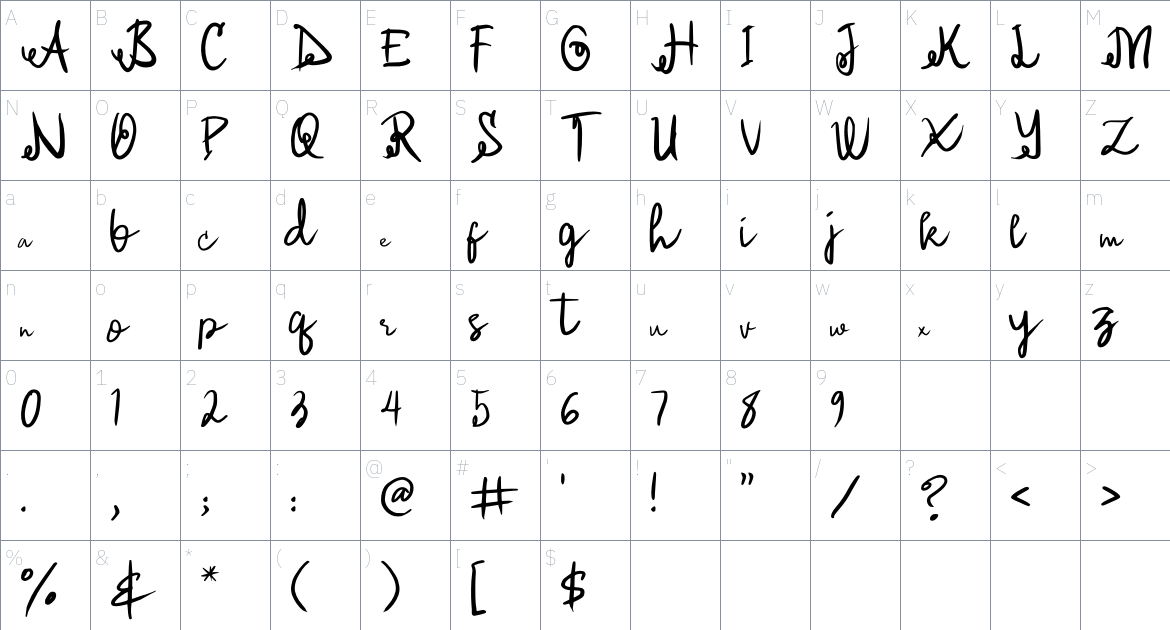 Maswinten font Character Map