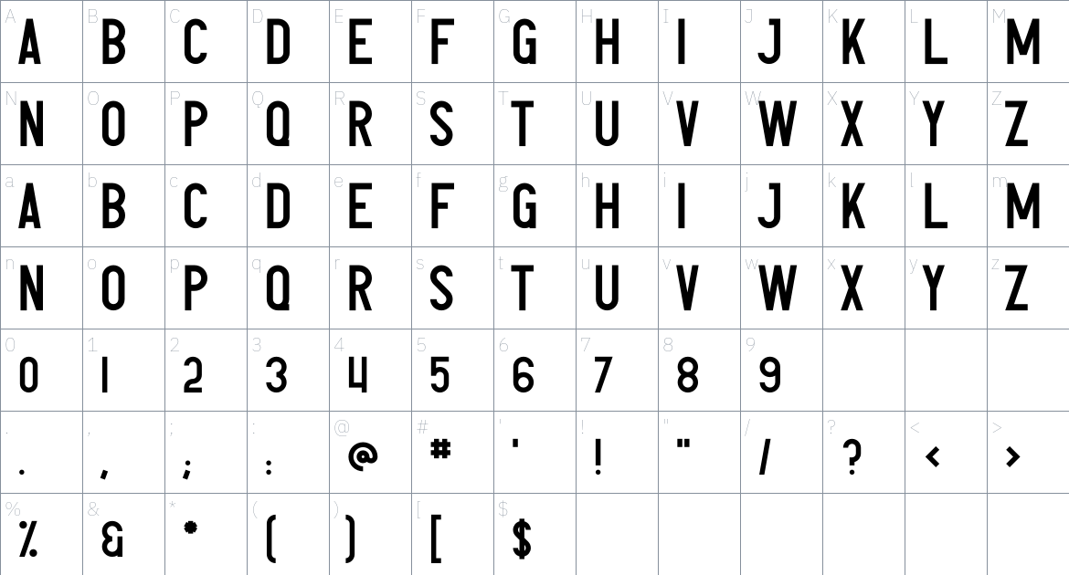 Ember font Character Map