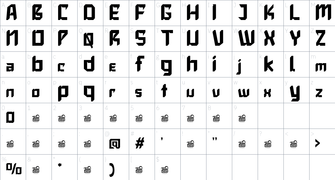 Slaxing font Character Map