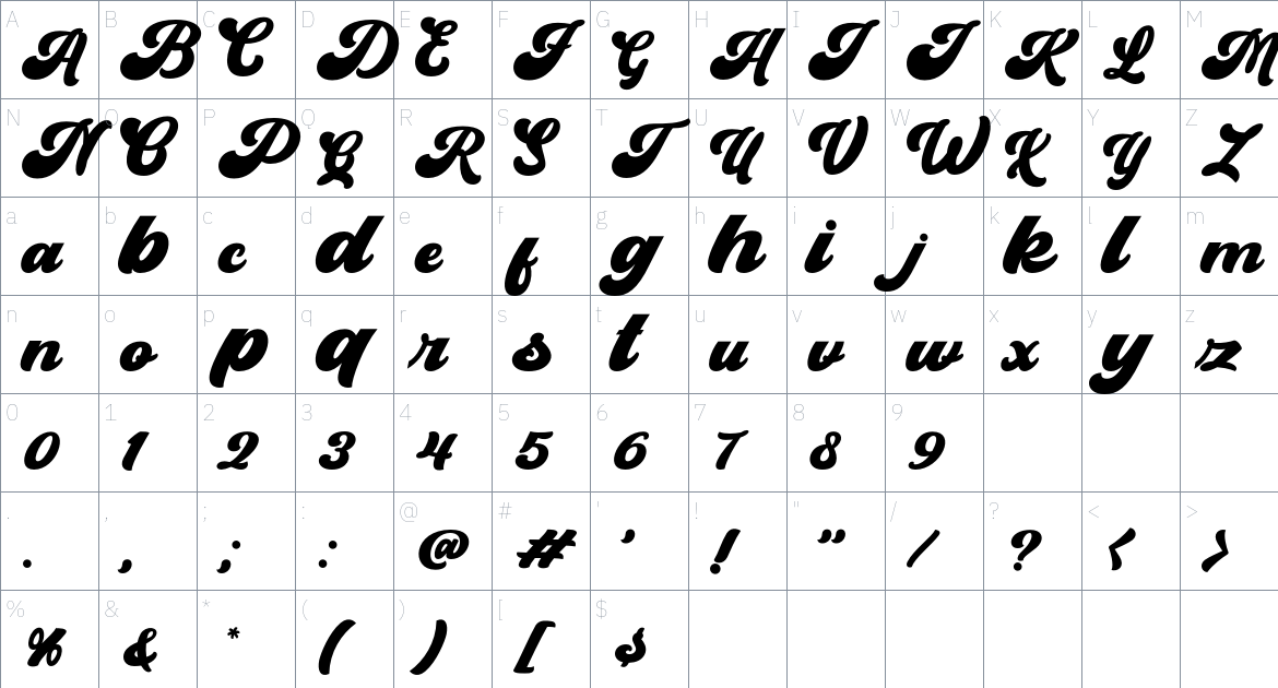 Beadly font Character Map