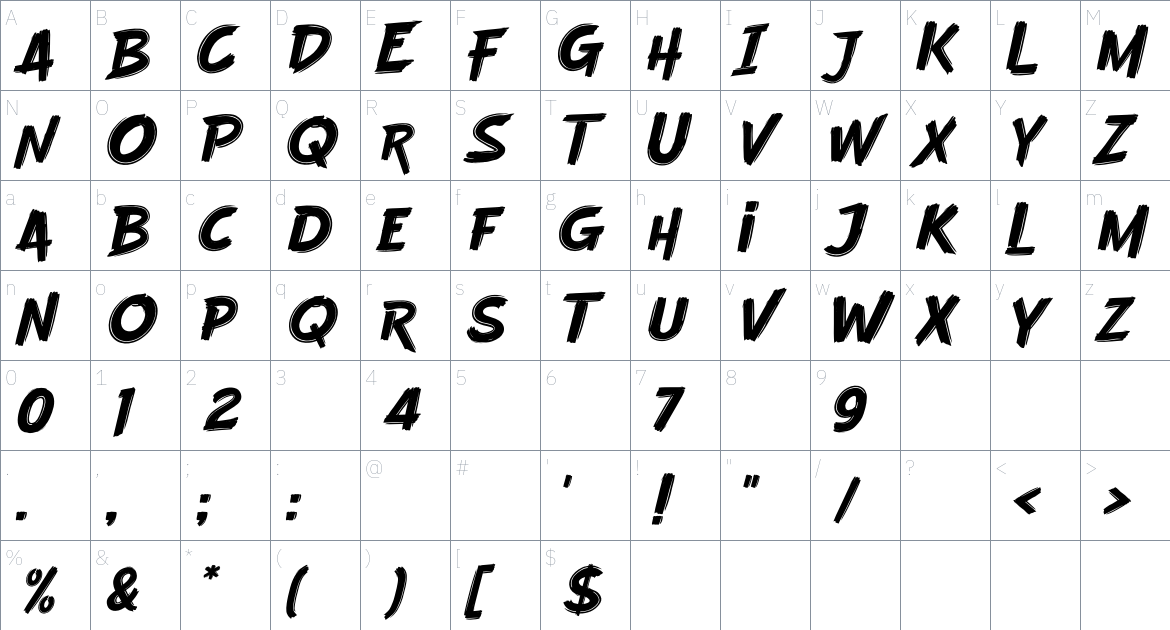 Booked font Character Map