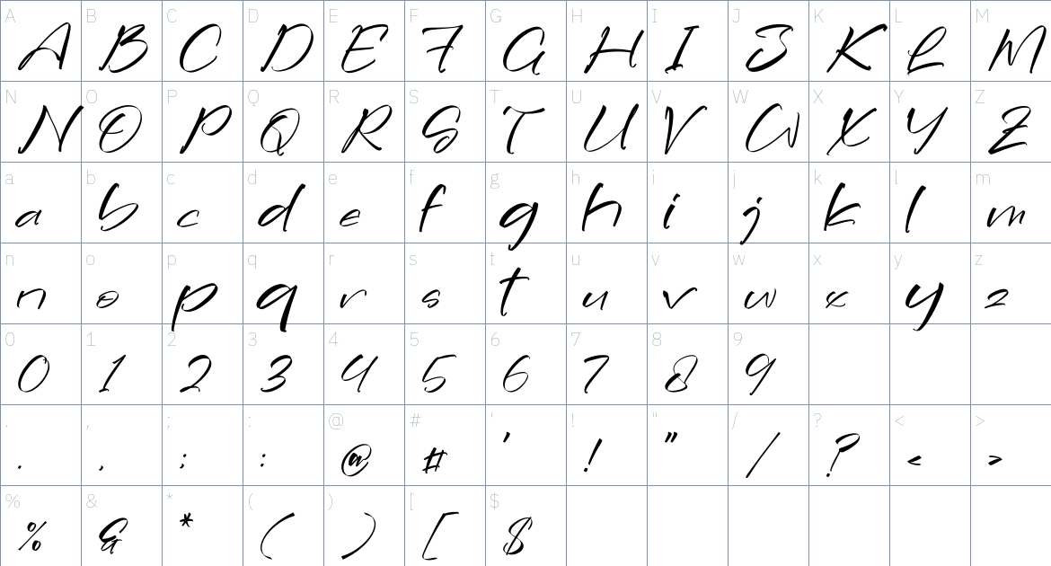 Slimykine Roschild font Character Map