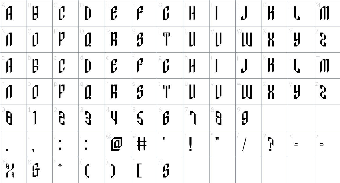 Kemlyn font Character Map