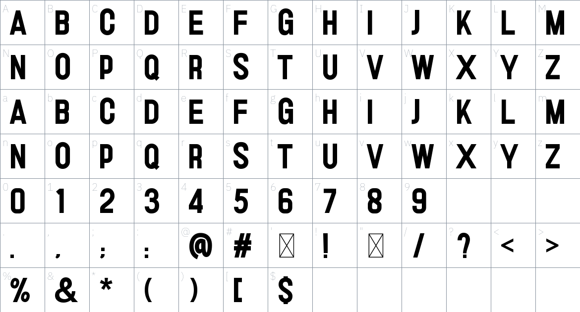 Ground font Character Map