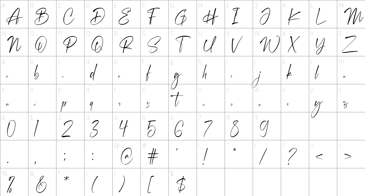 Westonia font Character Map