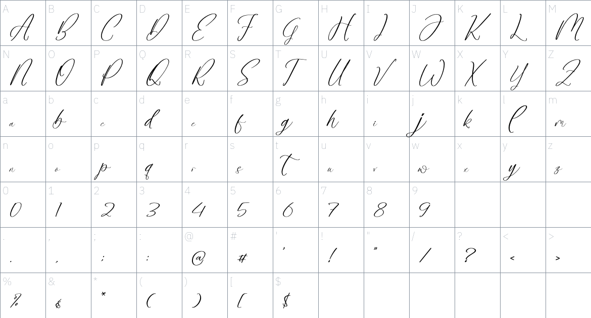 Amtalesh Yolanida font Character Map