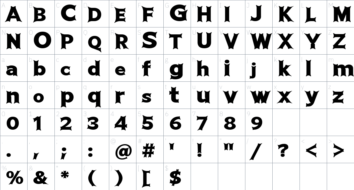 Bergihan font Character Map