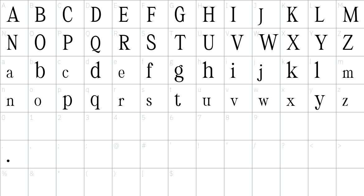 Asthetic font Character Map