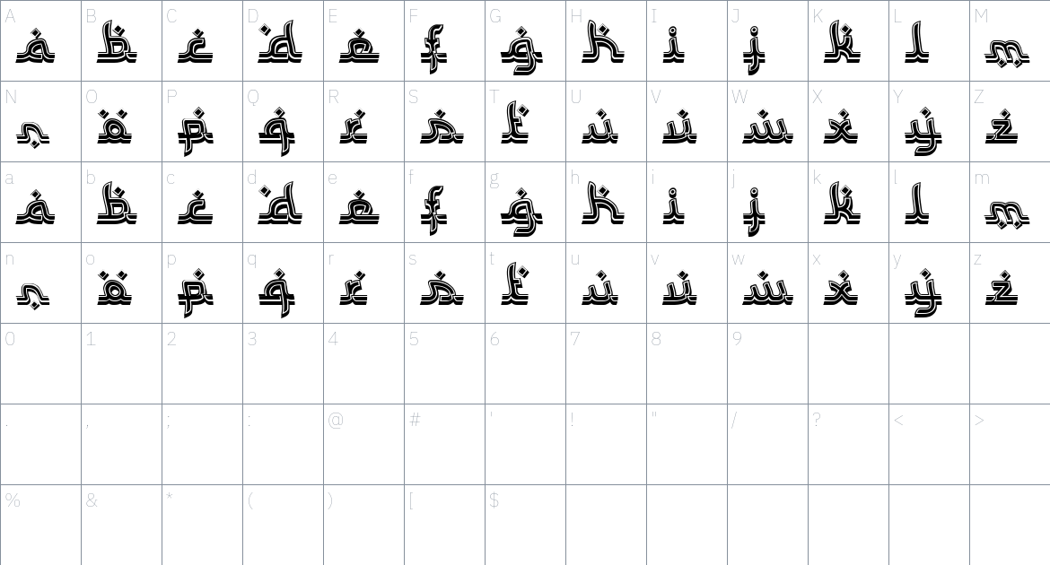 Moussaka font Character Map