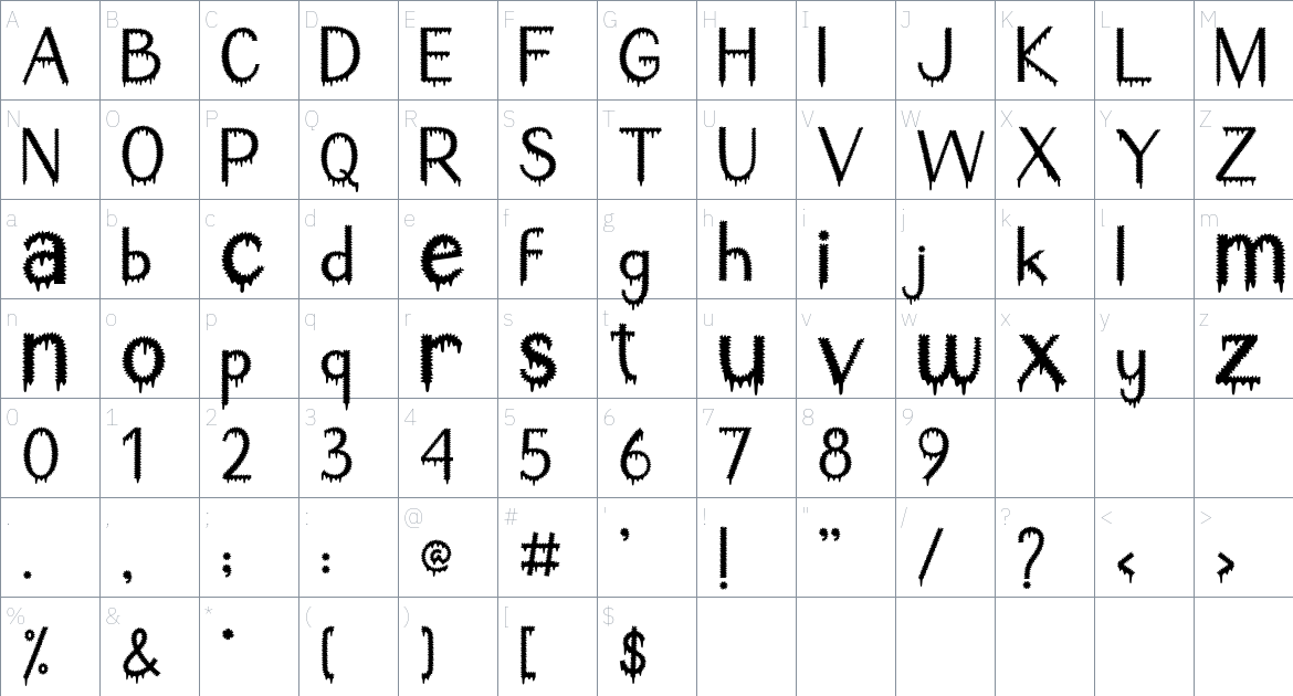 Spooky Adventure font Character Map