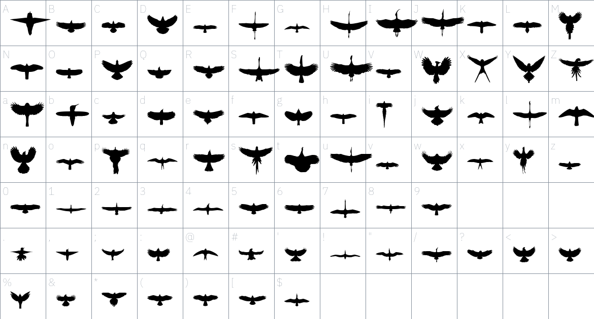 Bird Wingspans font Character Map