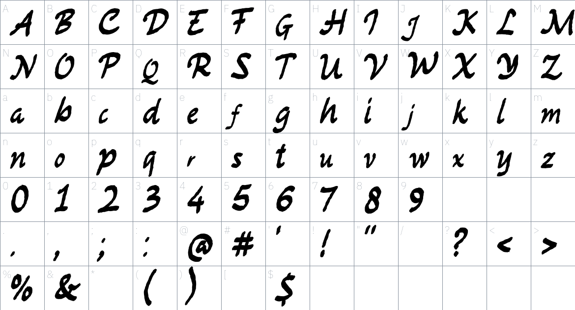 Tulisian font Character Map