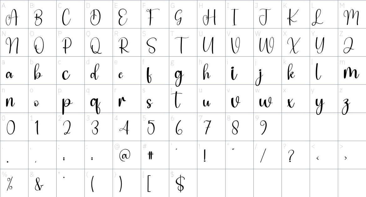 Audreyana font Character Map