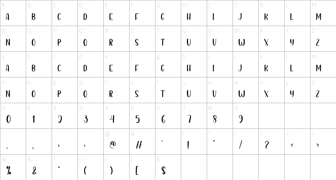 Wildlife Park font Character Map