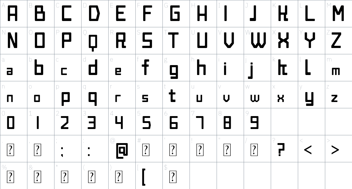 Rishgular font Character Map