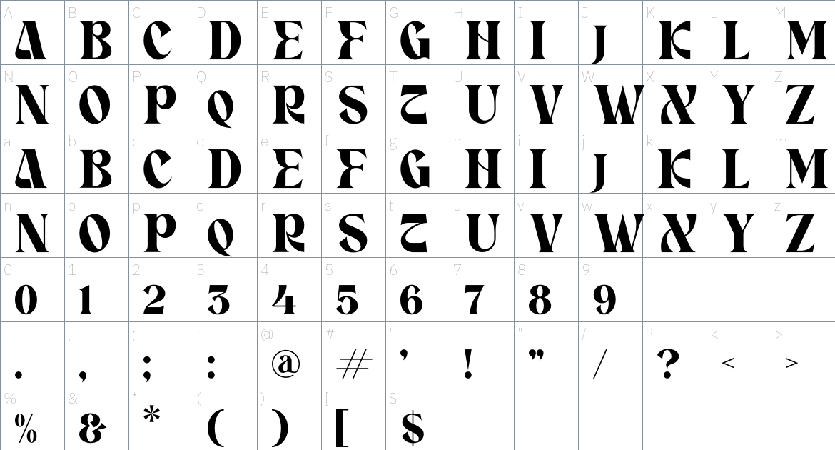 Crasey font Character Map