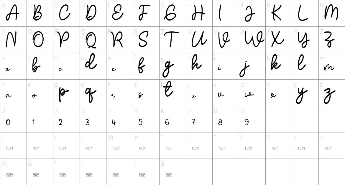 Euproshyne font Character Map