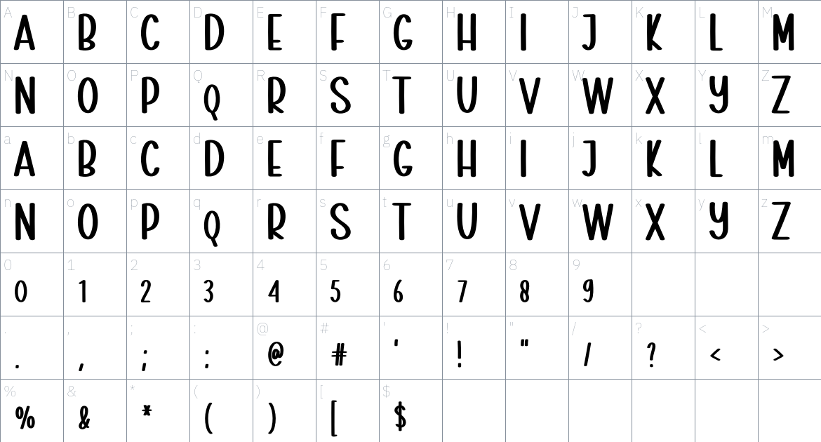 Workshop font Character Map