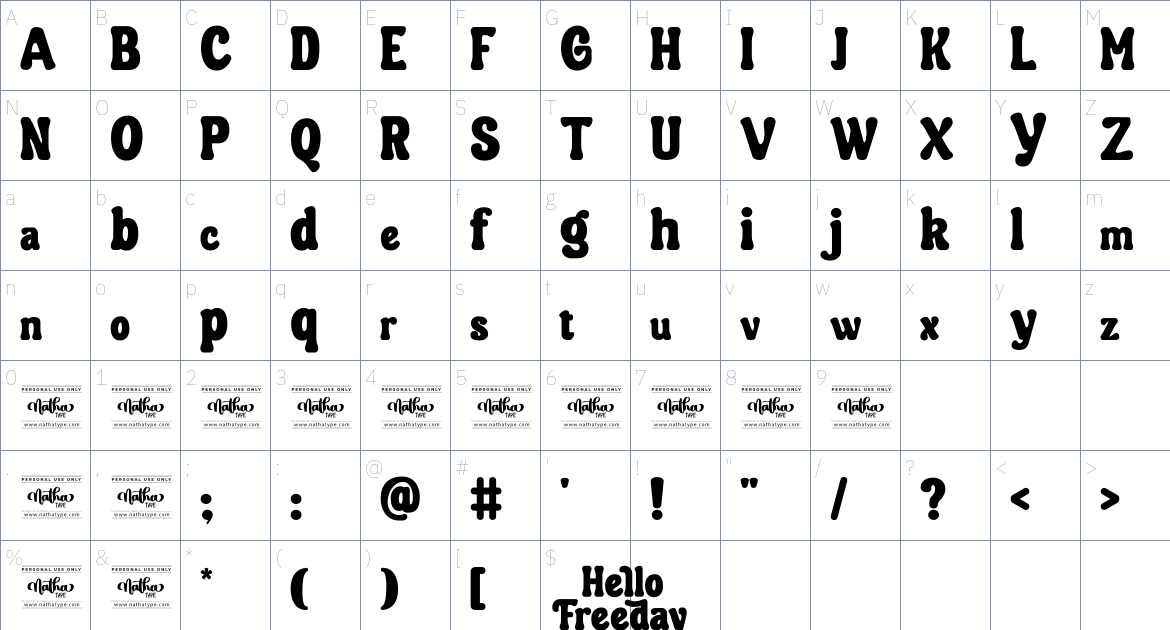 Hello Freeday font Character Map