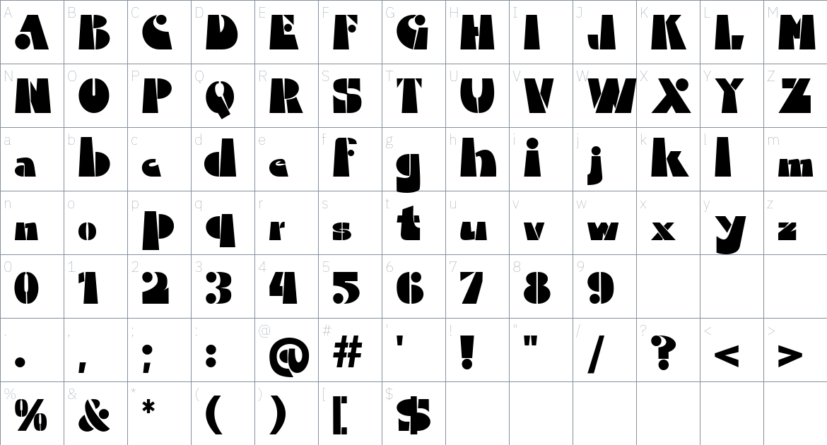 Bussher Font font Character Map